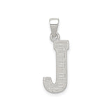 Sterling Silver Letter J Pendant with Textured Block Style Design, Unisex Charm
