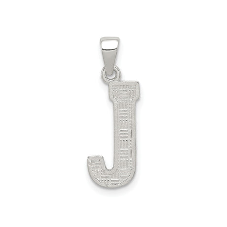 Sterling Silver Letter J Pendant with Textured Block Style Design, Unisex Charm