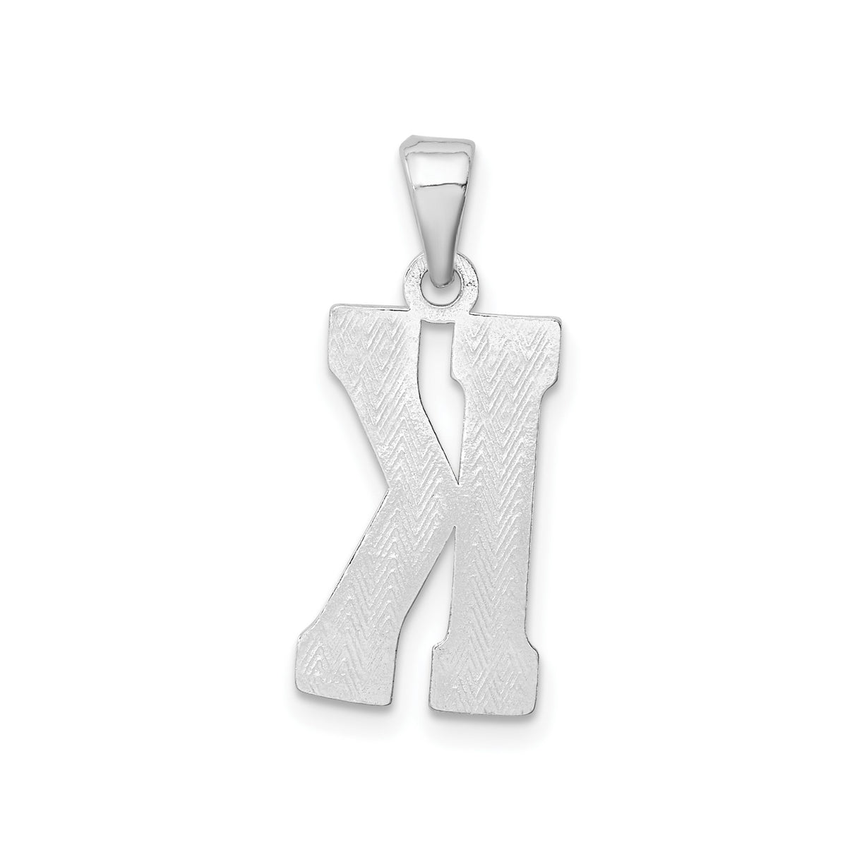 Sterling Silver Letter K Pendant with Textured Detailing, Minimalist Alphabet Charm