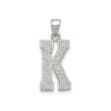 Sterling Silver Letter K Pendant with Textured Detailing, Minimalist Alphabet Charm