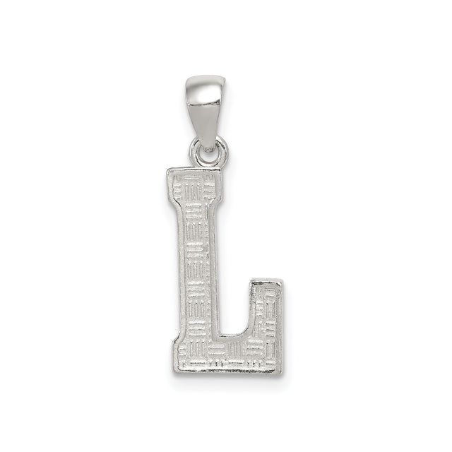 Sterling Silver Initial L Pendant with Textured Detailing, Alphabet Letter Charm Jewelry