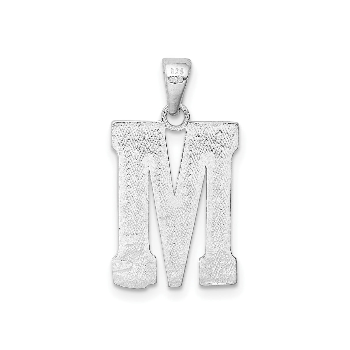 Sterling Silver Letter M Pendant, Textured Block Initial Charm with Patterned Finish
