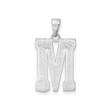 Sterling Silver Letter M Pendant, Textured Block Initial Charm with Patterned Finish
