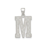 Sterling Silver Letter M Pendant, Textured Block Initial Charm with Patterned Finish