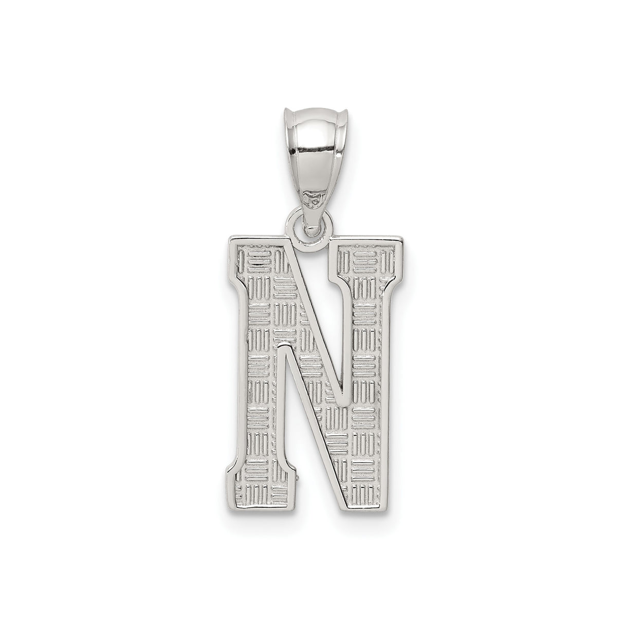 Sterling Silver Initial N Pendant, Textured Alphabet Letter Charm, Unisex Monogram Jewelry