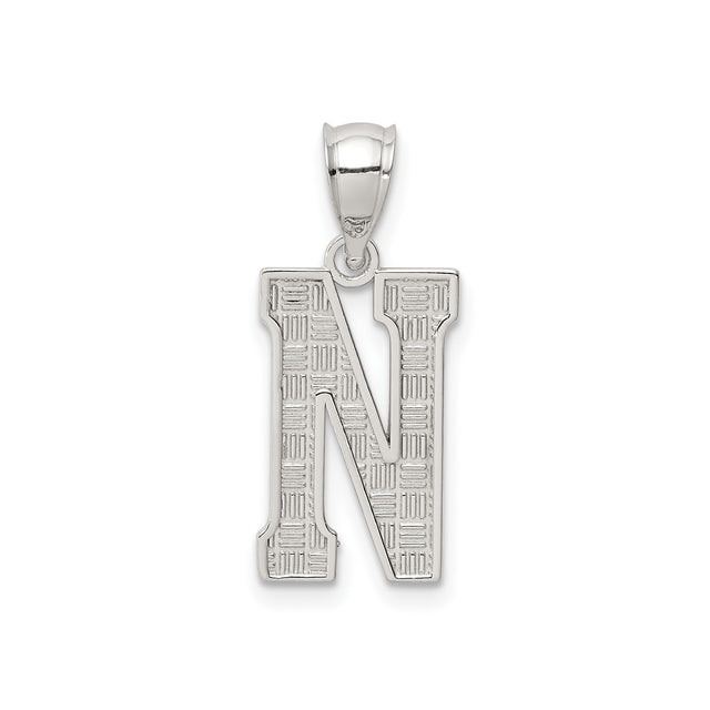 Sterling Silver Initial N Pendant, Textured Alphabet Letter Charm, Unisex Monogram Jewelry