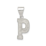 Sterling Silver Initial P Pendant, Textured Alphabet Charm, Minimalist Monogram Jewelry