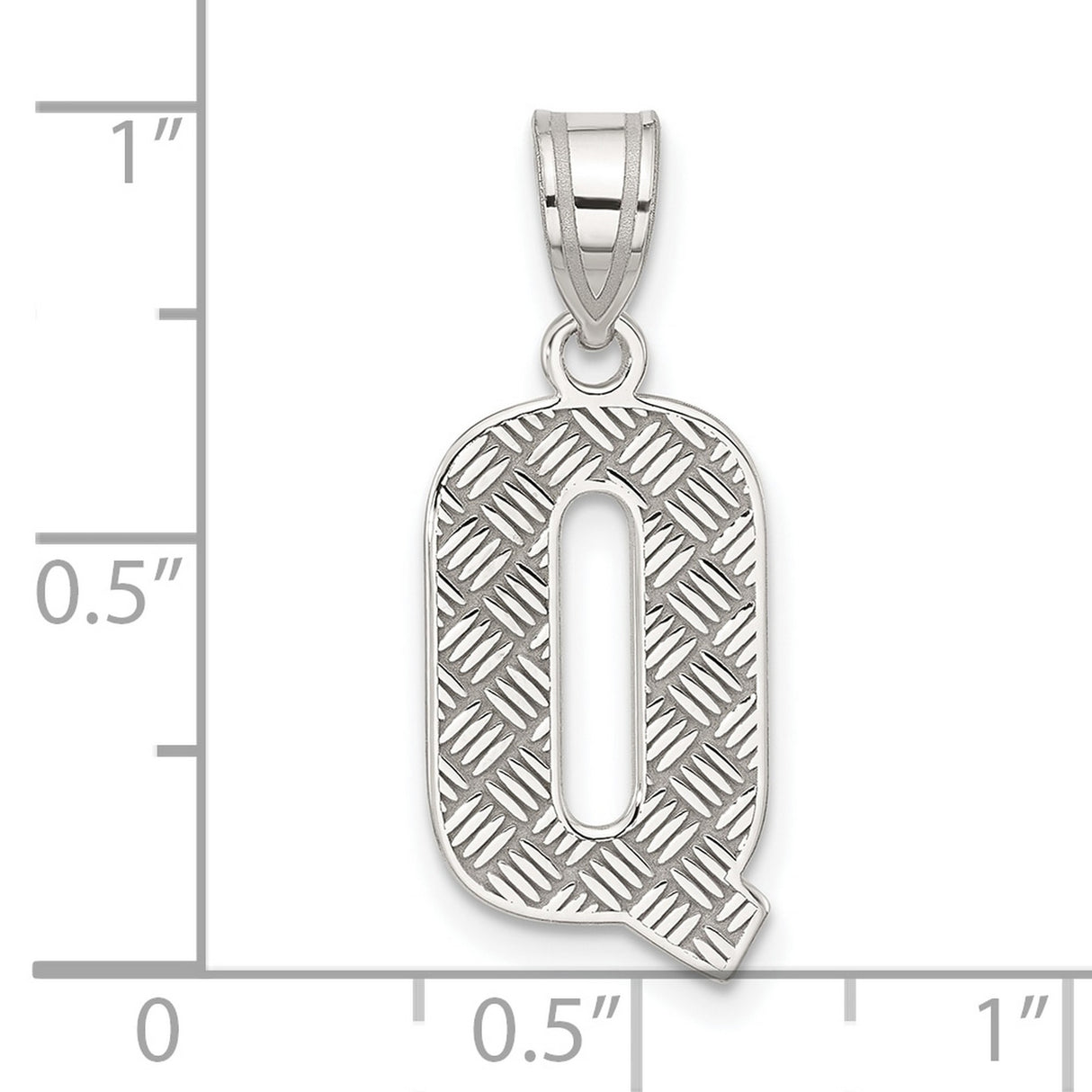 Sterling Silver Q Pendant, Diamond-Cut Textured Letter Charm, Unisex Initial Jewelry