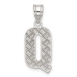 Sterling Silver Q Pendant, Diamond-Cut Textured Letter Charm, Unisex Initial Jewelry
