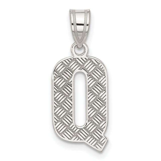 Sterling Silver Q Pendant, Diamond-Cut Textured Letter Charm, Unisex Initial Jewelry