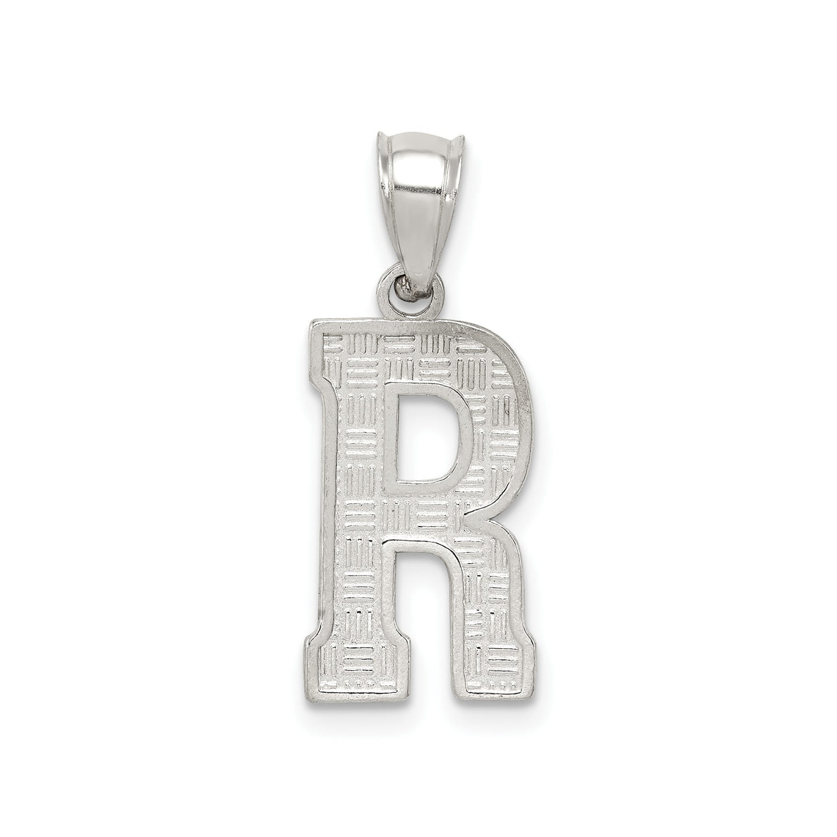 Sterling Silver Letter R Pendant with Textured Basketweave Pattern, Unisex Charm