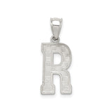 Sterling Silver Letter R Pendant with Textured Basketweave Pattern, Unisex Charm