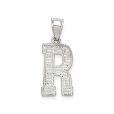 Sterling Silver Letter R Pendant with Textured Basketweave Pattern, Unisex Charm
