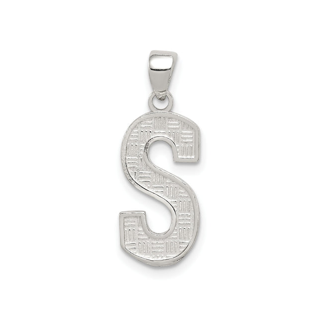 Sterling Silver Letter S Pendant, Bold Block Initial Charm, Unisex Alphabet Jewelry