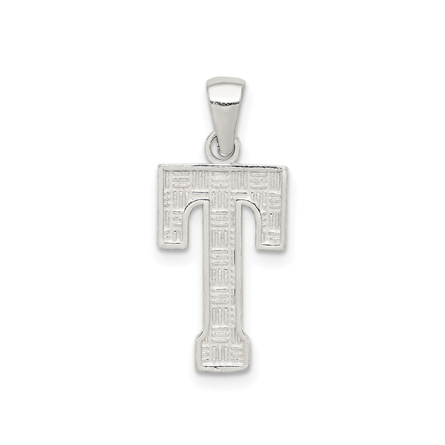 Sterling Silver Letter T Pendant, Textured Block Initial Charm, Minimalist Monogram Jewelry