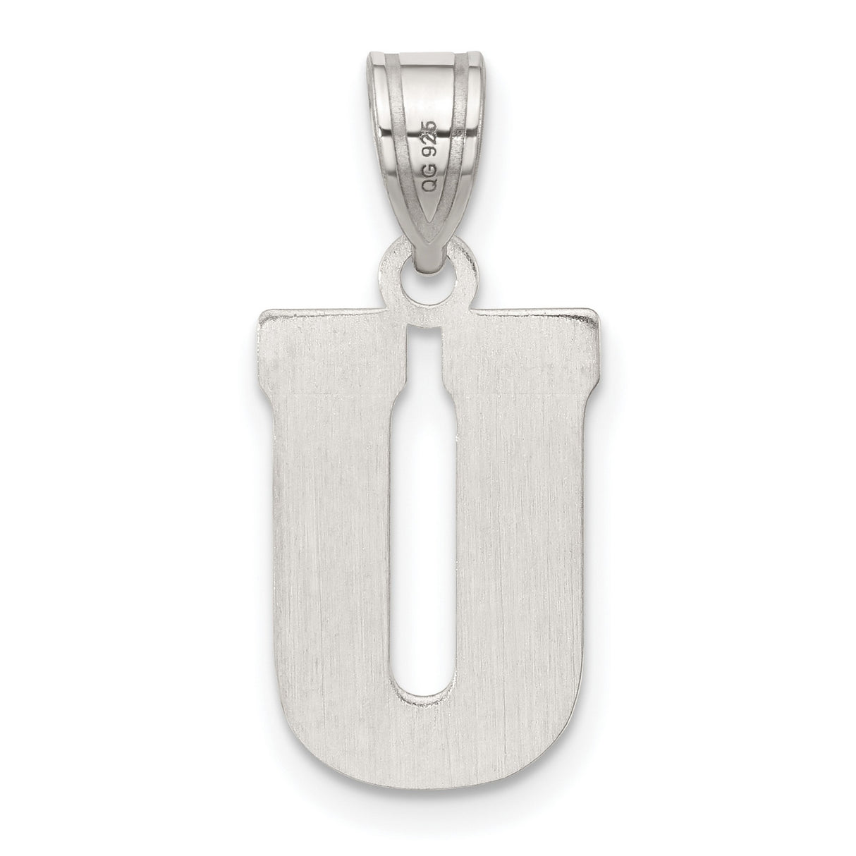 Sterling Silver Letter U Pendant, Textured Diamond Plate Capital Initial Charm