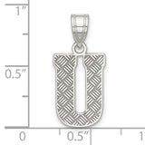Sterling Silver Letter U Pendant, Textured Diamond Plate Capital Initial Charm