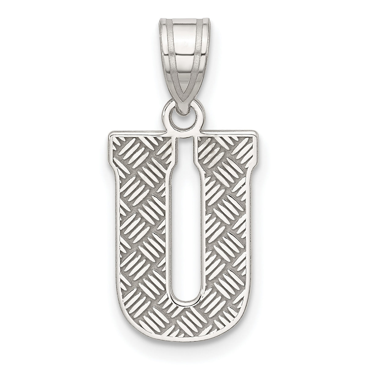 Sterling Silver Letter U Pendant, Textured Diamond Plate Capital Initial Charm