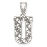 Sterling Silver Letter U Pendant, Textured Diamond Plate Capital Initial Charm