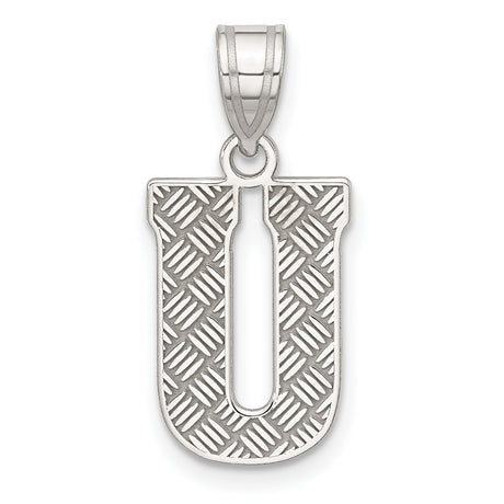 Sterling Silver Letter U Pendant, Textured Diamond Plate Capital Initial Charm