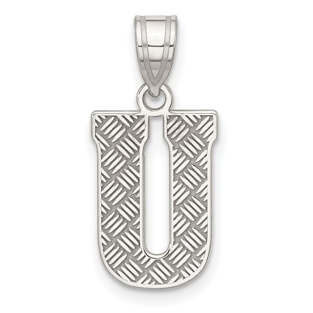 Sterling Silver Letter U Pendant, Textured Diamond Plate Capital Initial Charm