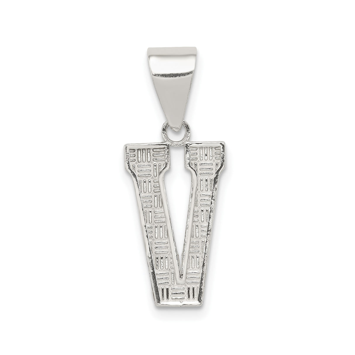 Sterling Silver Letter V Pendant, Textured Uppercase Initial Charm, Unisex Monogram Jewelry
