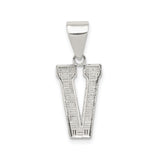 Sterling Silver Letter V Pendant, Textured Uppercase Initial Charm, Unisex Monogram Jewelry