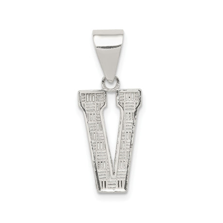 Sterling Silver Letter V Pendant, Textured Uppercase Initial Charm, Unisex Monogram Jewelry