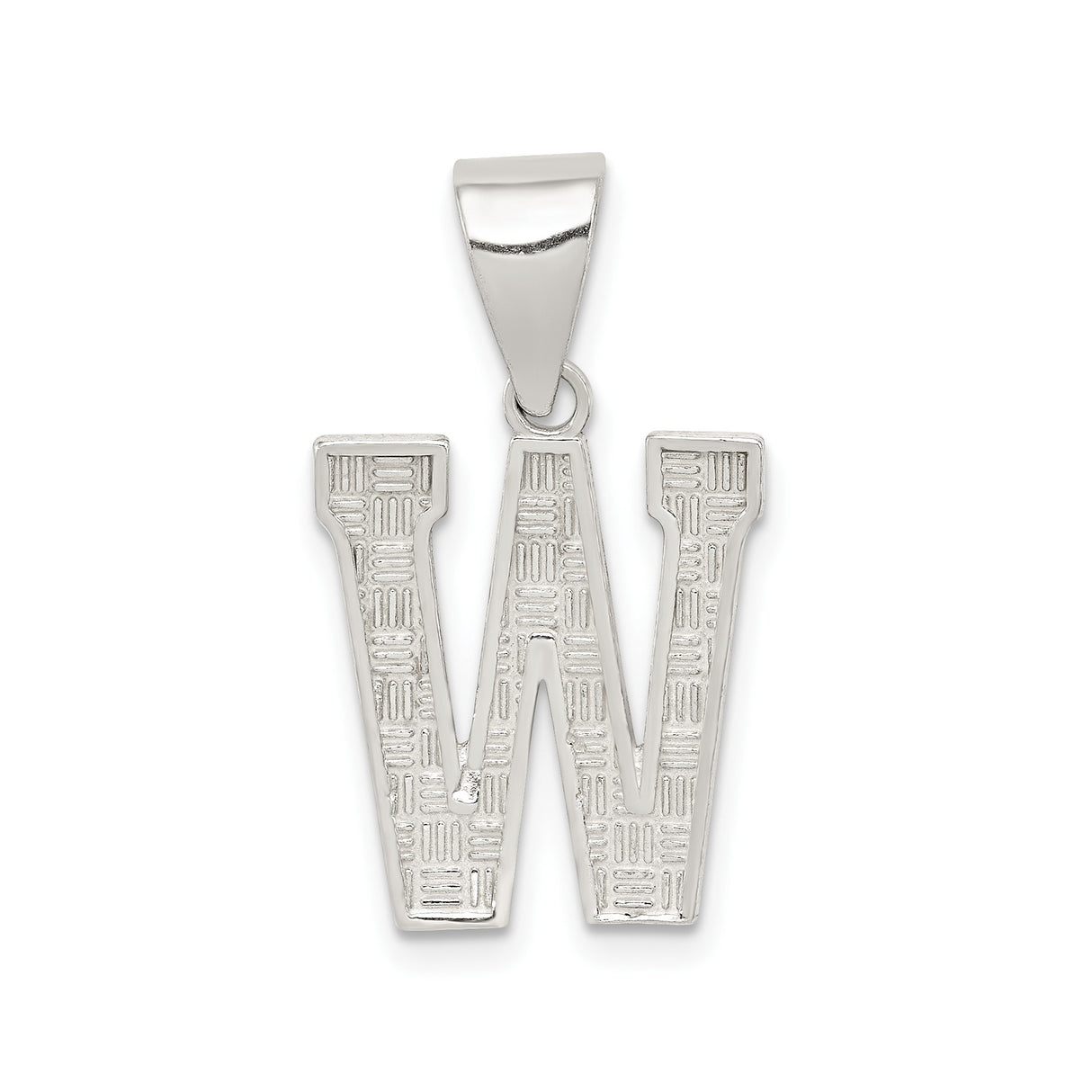 Sterling Silver W Initial Pendant, Textured Finish Letter Charm, Unisex Monogram Jewelry
