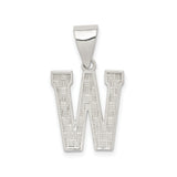 Sterling Silver W Initial Pendant, Textured Finish Letter Charm, Unisex Monogram Jewelry