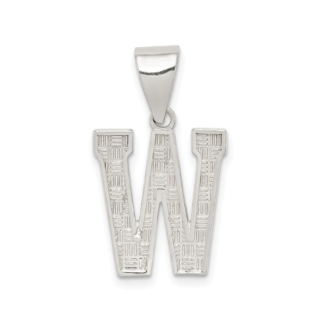 Sterling Silver W Initial Pendant, Textured Finish Letter Charm, Unisex Monogram Jewelry