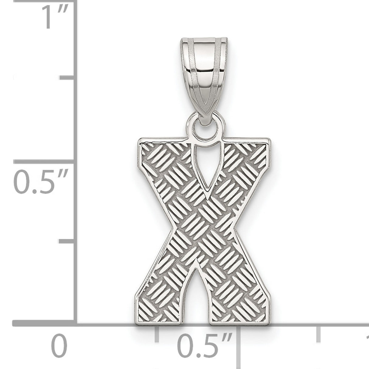 Sterling Silver Letter X Pendant with Textured Diamond Pattern, Unisex Alphabet Charm