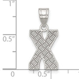 Sterling Silver Letter X Pendant with Textured Diamond Pattern, Unisex Alphabet Charm