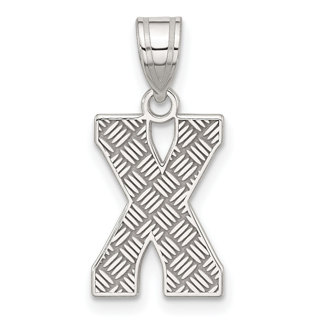 Sterling Silver Letter X Pendant with Textured Diamond Pattern, Unisex Alphabet Charm