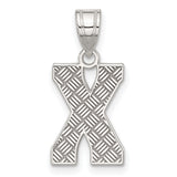Sterling Silver Letter X Pendant with Textured Diamond Pattern, Unisex Alphabet Charm