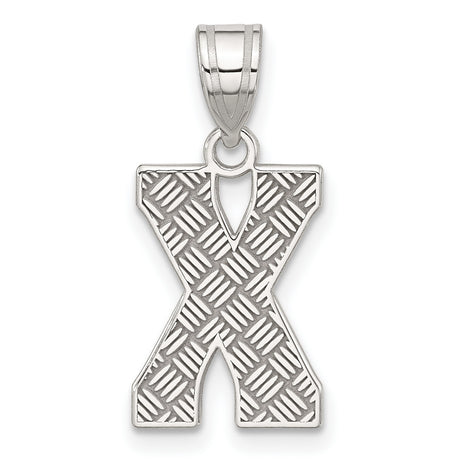 Sterling Silver Letter X Pendant with Textured Diamond Pattern, Unisex Alphabet Charm