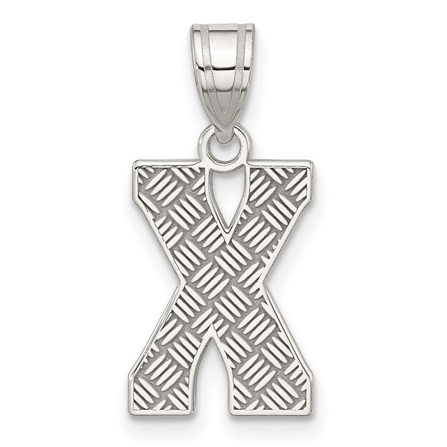 Sterling Silver Letter X Pendant with Textured Diamond Pattern, Unisex Alphabet Charm