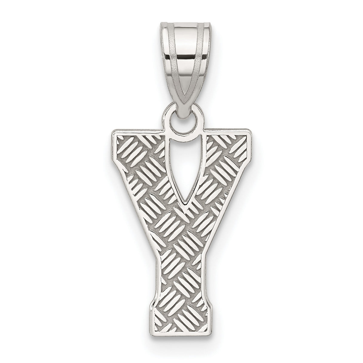 Sterling Silver Letter Y Pendant, Diamond Cut Textured Alphabet Charm, Unisex Initial Jewelry
