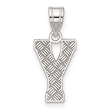 Sterling Silver Letter Y Pendant, Diamond Cut Textured Alphabet Charm, Unisex Initial Jewelry