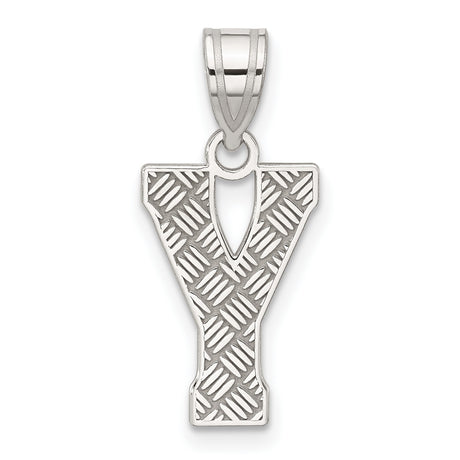 Sterling Silver Letter Y Pendant, Diamond Cut Textured Alphabet Charm, Unisex Initial Jewelry