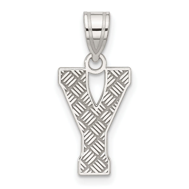 Sterling Silver Letter Y Pendant, Diamond Cut Textured Alphabet Charm, Unisex Initial Jewelry