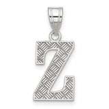 Sterling Silver Letter Z Pendant with Textured Diamond-Cut Finish, Unisex Monogram Charm