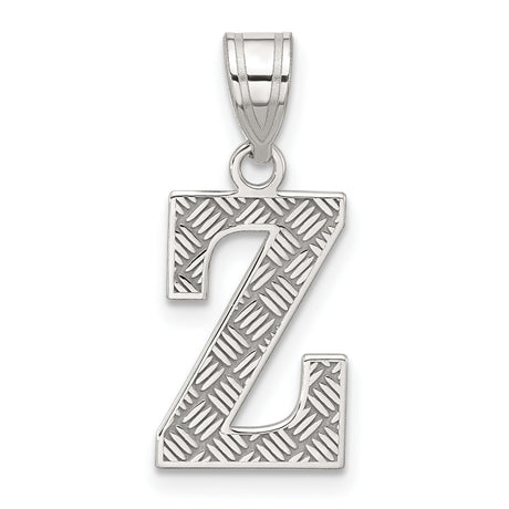 Sterling Silver Letter Z Pendant with Textured Diamond-Cut Finish, Unisex Monogram Charm