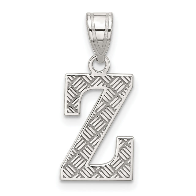 Sterling Silver Letter Z Pendant with Textured Diamond-Cut Finish, Unisex Monogram Charm