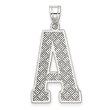 Sterling Silver Letter A Pendant with Crosshatch Texture, Unisex Initial Charm