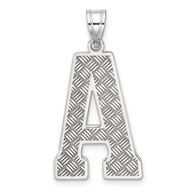 Sterling Silver Letter A Pendant with Crosshatch Texture, Unisex Initial Charm