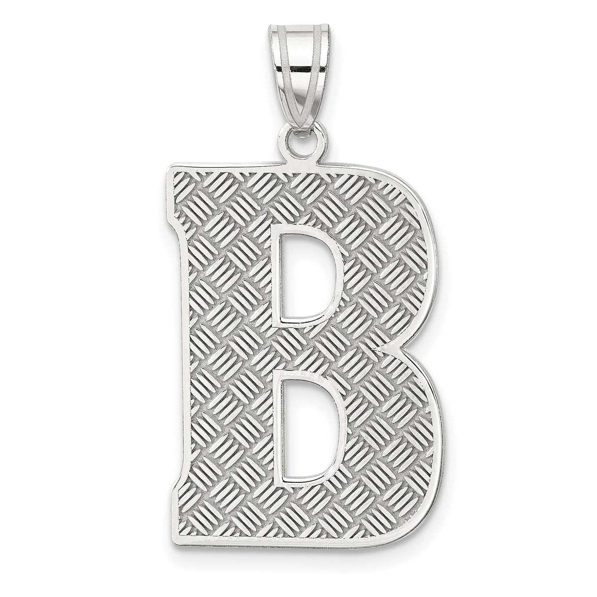 Sterling Silver Initial B Pendant with Diamond Cut Textured Design, Unisex Letter Charm