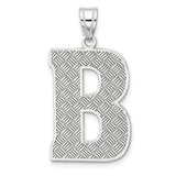 Sterling Silver Initial B Pendant with Diamond Cut Textured Design, Unisex Letter Charm