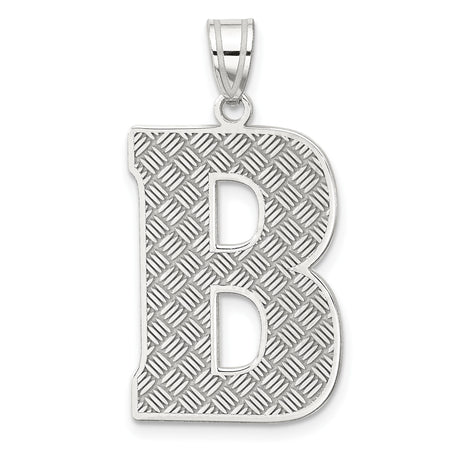Sterling Silver Initial B Pendant with Diamond Cut Textured Design, Unisex Letter Charm