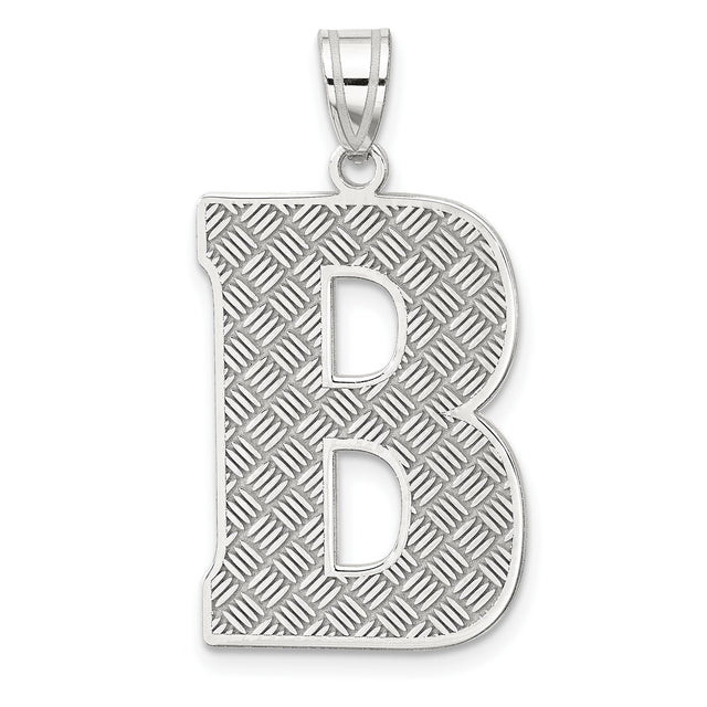 Sterling Silver Initial B Pendant with Diamond Cut Textured Design, Unisex Letter Charm